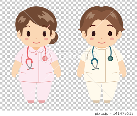 ぽっちゃりした看護師の男女立ち姿医療系キャラクターセット ぽっちゃりした看護師の男女立ち姿医療系キャラクターセット 141479515