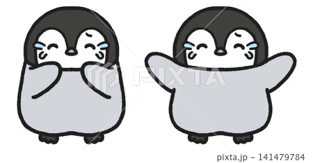 笑い泣きしているペンギンのイラストセット 141479784