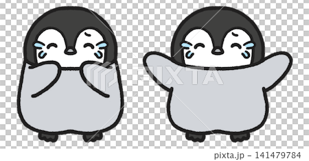 笑い泣きしているペンギンのイラストセット 141479784