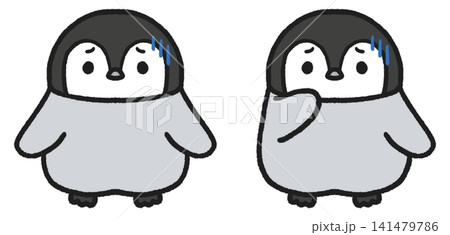 落ち込む、引いているペンギンのイラストセット 落ち込む、引いているペンギンのイラストセット 141479786