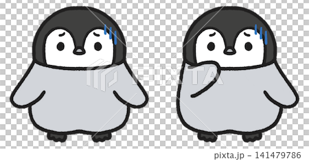 落ち込む、引いているペンギンのイラストセット 落ち込む、引いているペンギンのイラストセット 141479786
