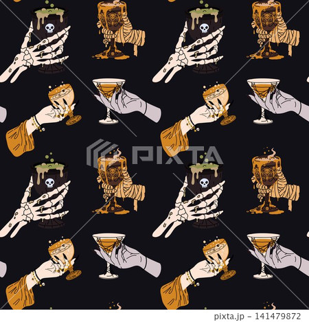 Gothic Party Drinks with Skeleton and Mummy Hands Gothic Party Drinks with Skeleton and Mummy Hands 141479872