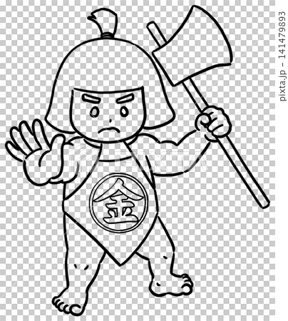 Kintaro carrying an axe (line drawing) Kintaro carrying an axe (line drawing) 141479893