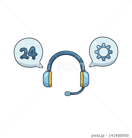 Illustration of customer service headset with 24 hour support 141480050