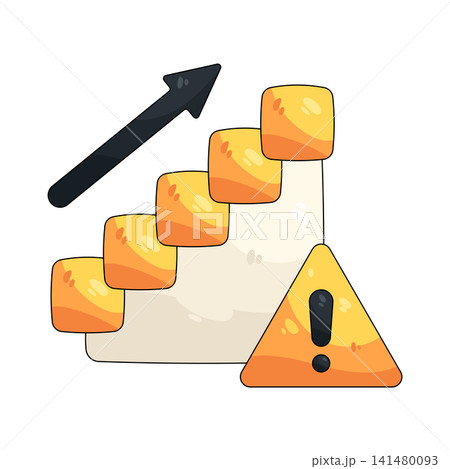 Illustration of rising stairs with warning sign 141480093