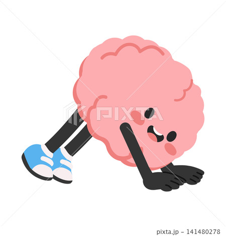 Brain Character Doing Push Up Exercise Brain Character Doing Push Up Exercise 141480278