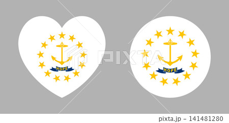 Rhode Island flag heart, circular sticker. Rhode Island State flag circle, heart shaped button, icon set. Flag of Rhode Island round, banner, background. Rhode Island flag heart, circular sticker. Rhode Island State flag circle, heart shaped button, icon set. Flag of Rhode Island round, banner, background. 141481280