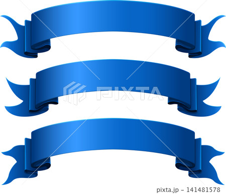 Blue ribbon banner curved set 141481578