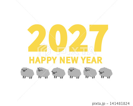 2027 HAPPY NEW YEAR　黒羊　イラスト 141481824