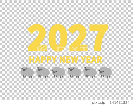 2027 HAPPY NEW YEAR　黒羊　イラスト 141481824
