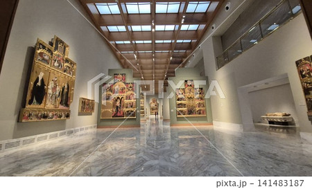 Wide-angle view of art museum gallery interior Wide-angle view of art museum gallery interior 141483187