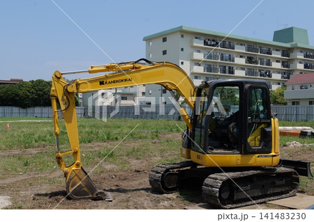 bulldozer Leveling Ground at Construction Site in Japan 141483230