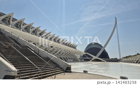 Modern futuristic architecture with sweeping cable structure Modern futuristic architecture with sweeping cable structure 141483238