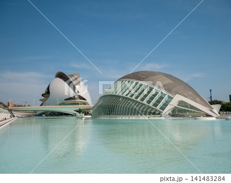 Modern futuristic architecture with reflecting water 141483284
