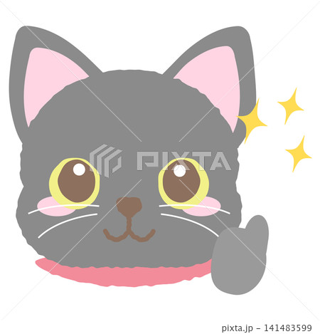 片方の手でいいねをする黒猫の手描き風表情アイコンイラスト 片方の手でいいねをする黒猫の手描き風表情アイコンイラスト 141483599