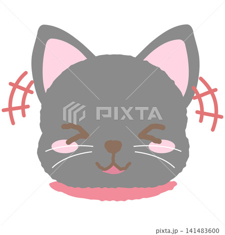 爆笑する可愛い黒猫の手描き風表情アイコンイラスト 141483600