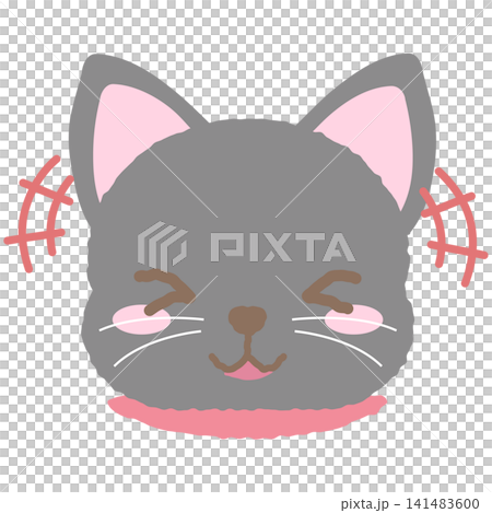 爆笑する可愛い黒猫の手描き風表情アイコンイラスト 141483600