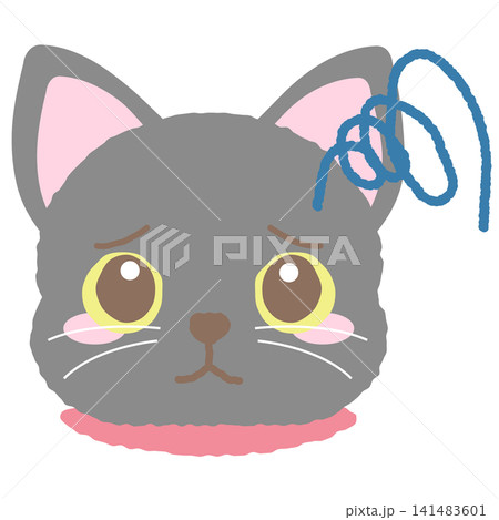 困っている黒猫の可愛い手描き風表情アイコンイラスト 141483601