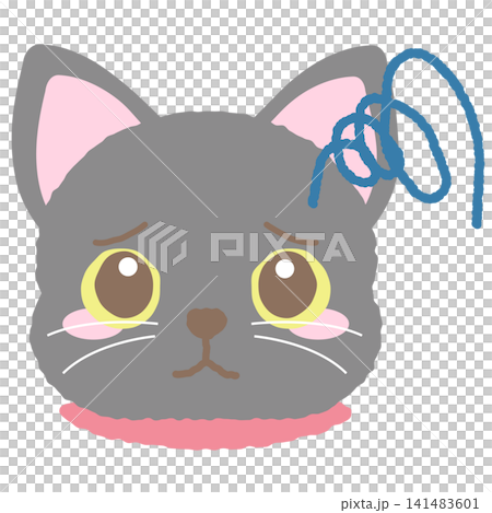 困っている黒猫の可愛い手描き風表情アイコンイラスト 141483601