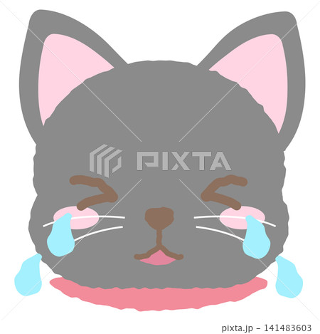 泣いている黒猫の手描き風表情アイコンイラスト 泣いている黒猫の手描き風表情アイコンイラスト 141483603