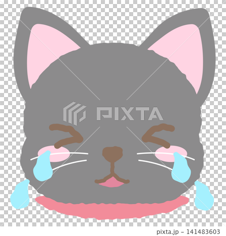 泣いている黒猫の手描き風表情アイコンイラスト 泣いている黒猫の手描き風表情アイコンイラスト 141483603