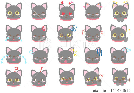 15種類の可愛い手描き風黒猫の色んな表情アイコンセット 15種類の可愛い手描き風黒猫の色んな表情アイコンセット 141483610