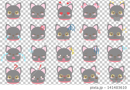 15種類の可愛い手描き風黒猫の色んな表情アイコンセット 15種類の可愛い手描き風黒猫の色んな表情アイコンセット 141483610