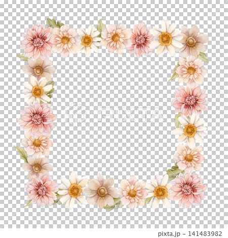 Autumn flower Frame Dahlia Chrysanthemum Aster. Watercolor hand drawn floral illustration isolated on white background wedding design home textile print cosmetic package porcelain crockery template Autumn flower Frame Dahlia Chrysanthemum Aster. Watercolor hand drawn floral illustration isolated on white background wedding design home textile print cosmetic package porcelain crockery template 141483982