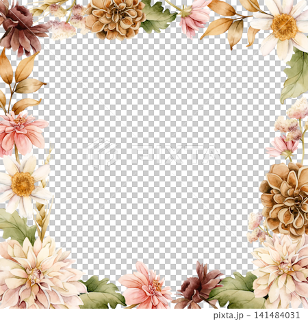 Autumn flowers Frame. Fall plants Dahlia Chrysanthemum Daisy. Watercolor hand drawn floral illustration isolated on white background wedding home textile cosmetic package porcelain crockery template Autumn flowers Frame. Fall plants Dahlia Chrysanthemum Daisy. Watercolor hand drawn floral illustration isolated on white background wedding home textile cosmetic package porcelain crockery template 141484031