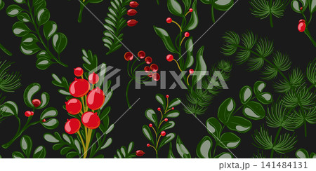 seamless floral pattern with berries and flowers seamless floral pattern with berries and flowers 141484131