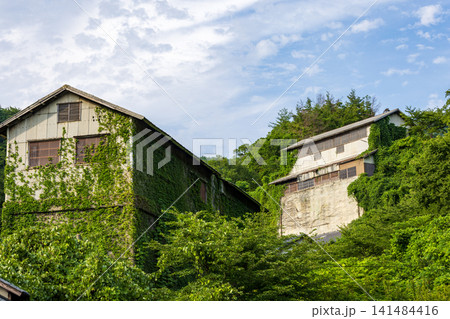 夏の佐渡金山、旧佐渡鉱山採鉱施設、道遊の割戸付近の風景 夏の佐渡金山、旧佐渡鉱山採鉱施設、道遊の割戸付近の風景 141484416