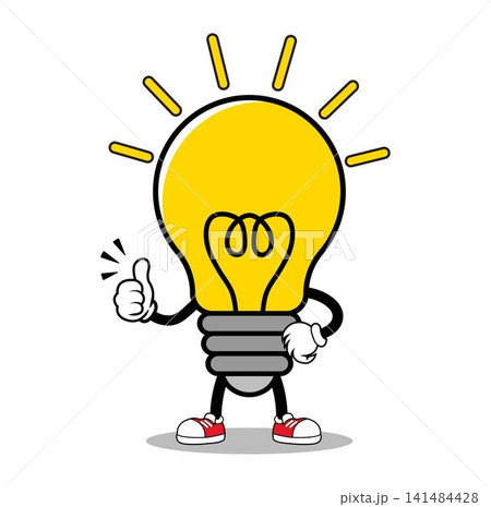 Cute Cartoon Light Bulb Mascot Character Showing Thumbs Up 141484428