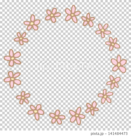 シンプルな花の円形イラストフレーム素材 141484473