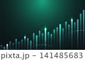 Abstract glowing green financial candlestick chart showing bullish growth and stock market uptrend background. 141485683