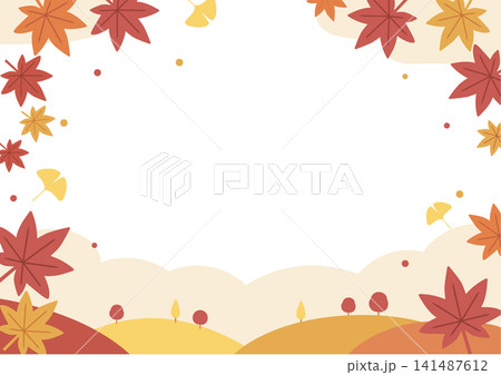 秋素材　もみじとイチョウの背景 おしゃれなベクター素材　紅葉 141487612