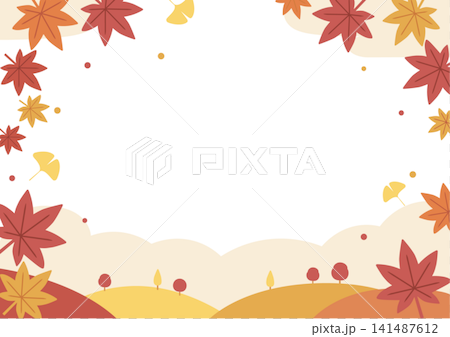 秋素材　もみじとイチョウの背景 おしゃれなベクター素材　紅葉 141487612