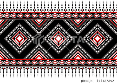 American Navajo pattern design. Ethnic ornament on the carpet. Aztec style. Tribal. motif. Boho, ornament, clothing, textile, wrapping, background, wallpaper, carpet, embroidery, print 141487892
