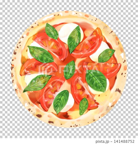 美味しそうなマルゲリータピザのイラスト 美味しそうなマルゲリータピザのイラスト 141488752