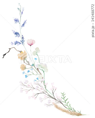 Watercolor bouquet with pastel wildflowers, isolated floral illustration for wedding stationery Watercolor bouquet with pastel wildflowers, isolated floral illustration for wedding stationery 141488772