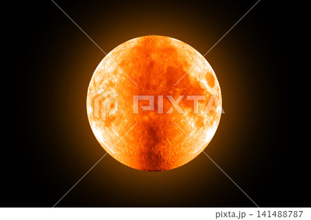 Red full moon. Eclipse - Blood Full Moon with orange surface jn dark background Red full moon. Eclipse - Blood Full Moon with orange surface jn dark background 141488787