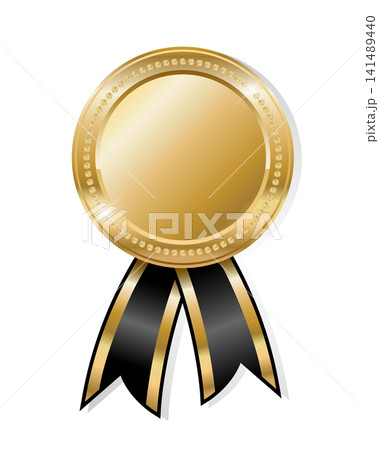 Gold award template with golden ribbons. Awards ceremony badge template decorated with shiny gems. Vector illustration Gold award template with golden ribbons. Awards ceremony badge template decorated with shiny gems. Vector illustration 141489440