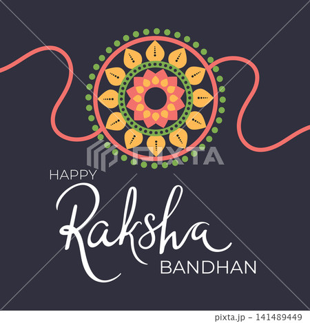 Indian festival Raksha Bandhan greeting card with traditional wristband. Vector illustration Indian festival Raksha Bandhan greeting card with traditional wristband. Vector illustration 141489449