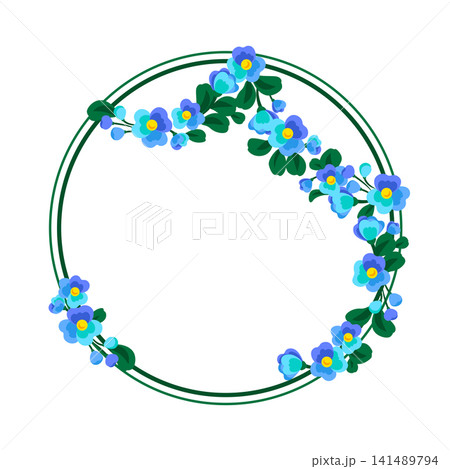Flower frame with pansies. Circle with beautiful decorative summer flowers. 141489794
