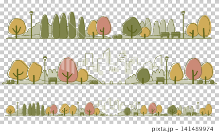 Autumn city park and cityscape with warm, hand-drawn illustrations. Autumn city park and cityscape with warm, hand-drawn illustrations. 141489974
