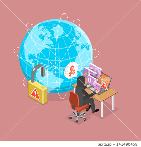 3D Isometric Flat Vector Illustration of Cyber Attack, Summary And Explanation Of Cyber Security Threats 141490459