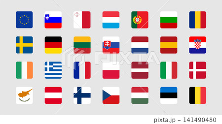 European Union member states national flags set as flat square vector icons for modern mobile app UI web interface and language selection 141490480