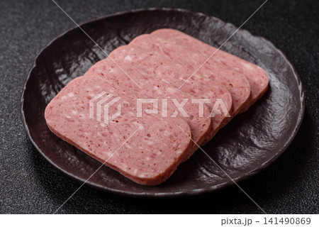 Canned spiced ham slices for holiday sandwiches. Ham slices 141490869