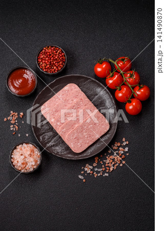 Canned spiced ham slices for holiday sandwiches. Ham slices 141490870