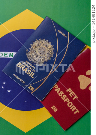 Brazil, Brazilian passport or id document with tickets for flight, travel. Brazilian passport Brazil, Brazilian passport or id document with tickets for flight, travel. Brazilian passport 141491124