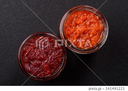 Grated beetroot with salt and spices as an ingredient for borscht or a vegan salad. Grated beetroot 141491221